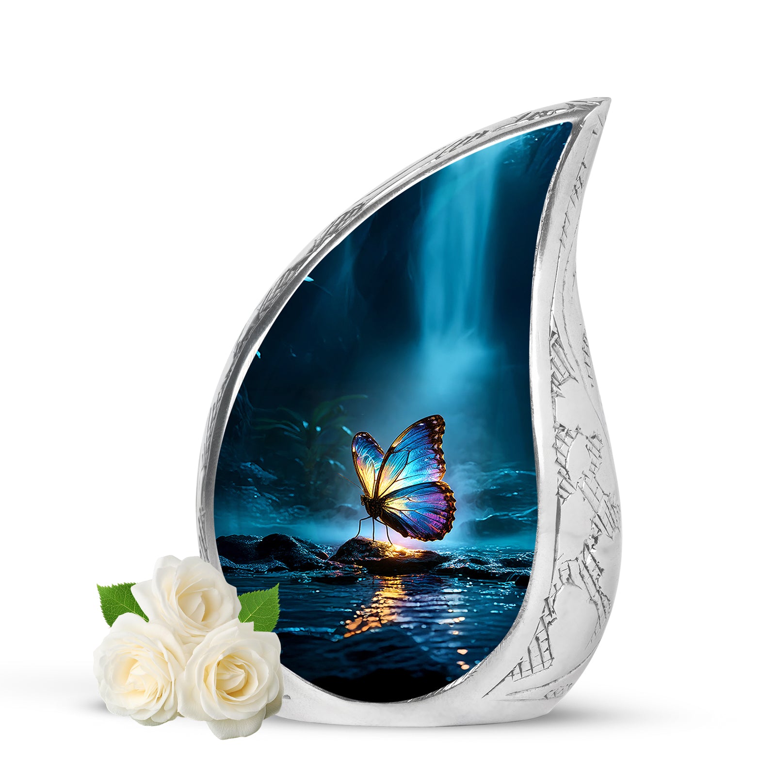 Blue Beloved Butterfly Cremation Urns for Human Ashes - 10-inch, 200 cu in - Yatskia