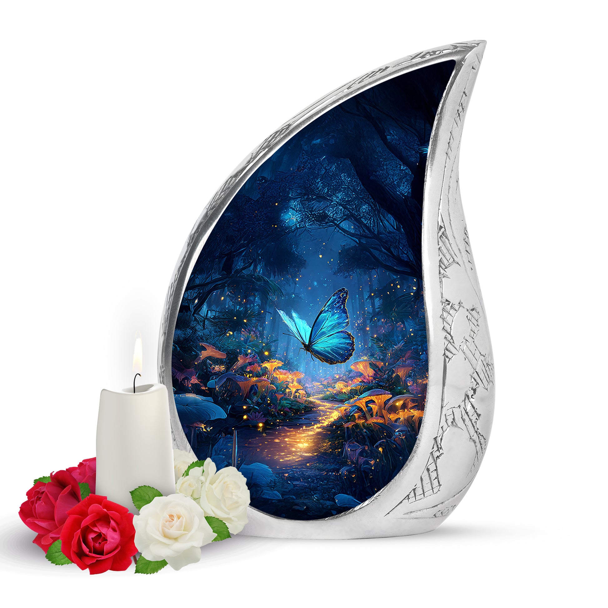 Personalized Magnificent Butterfly Cremation Urns - Blue 10-inch, 200 cu in - Yatskia