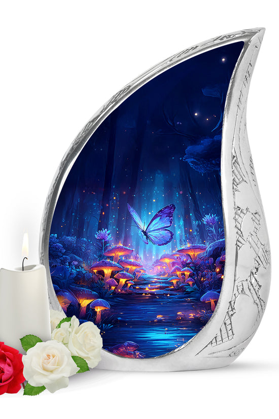 Personalized Blue Steadfast Butterfly Cremation Urns for Human Ashes - 10-inch, 200 cu in - Yatskia