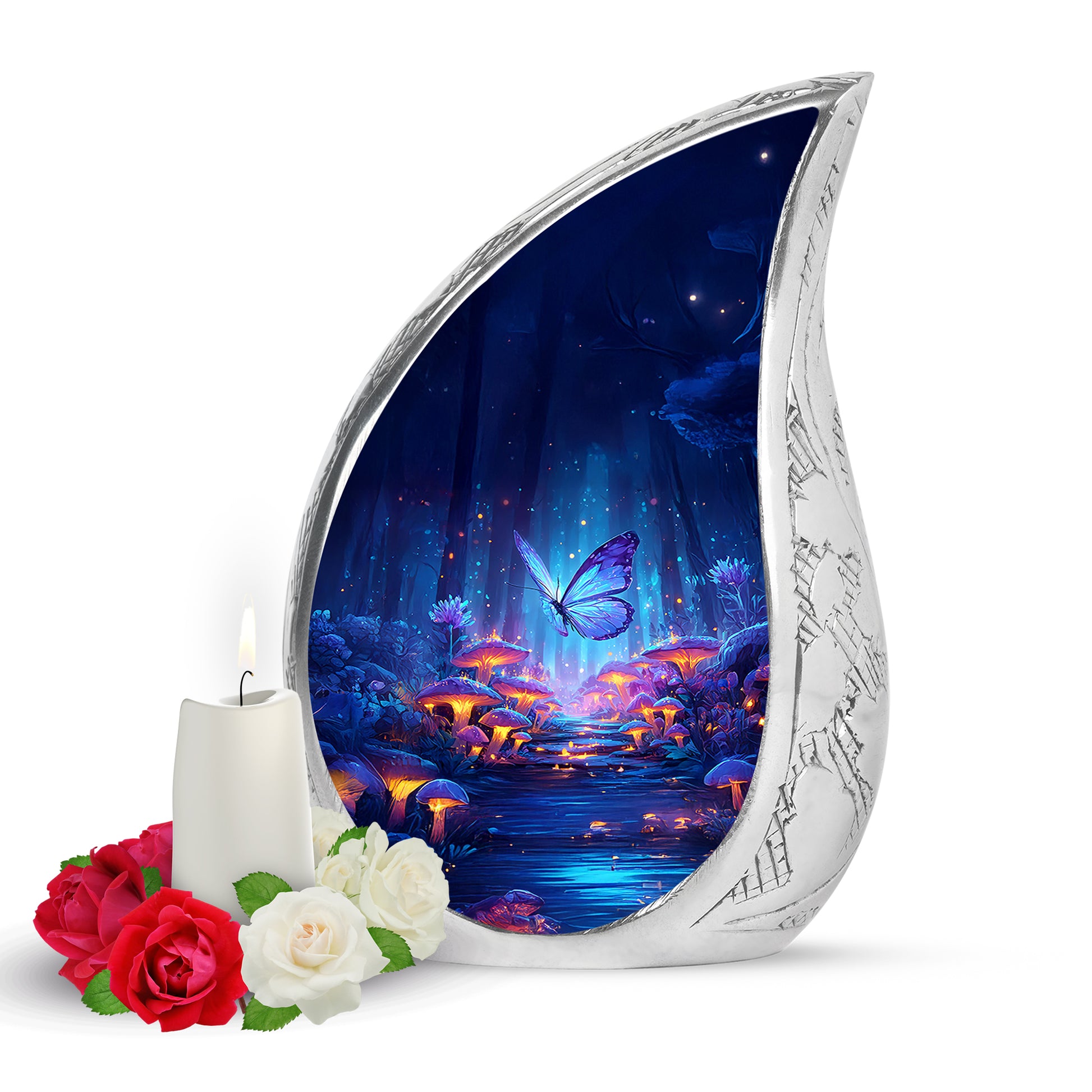 Personalized Blue Steadfast Butterfly Cremation Urns for Human Ashes - 10-inch, 200 cu in - Yatskia