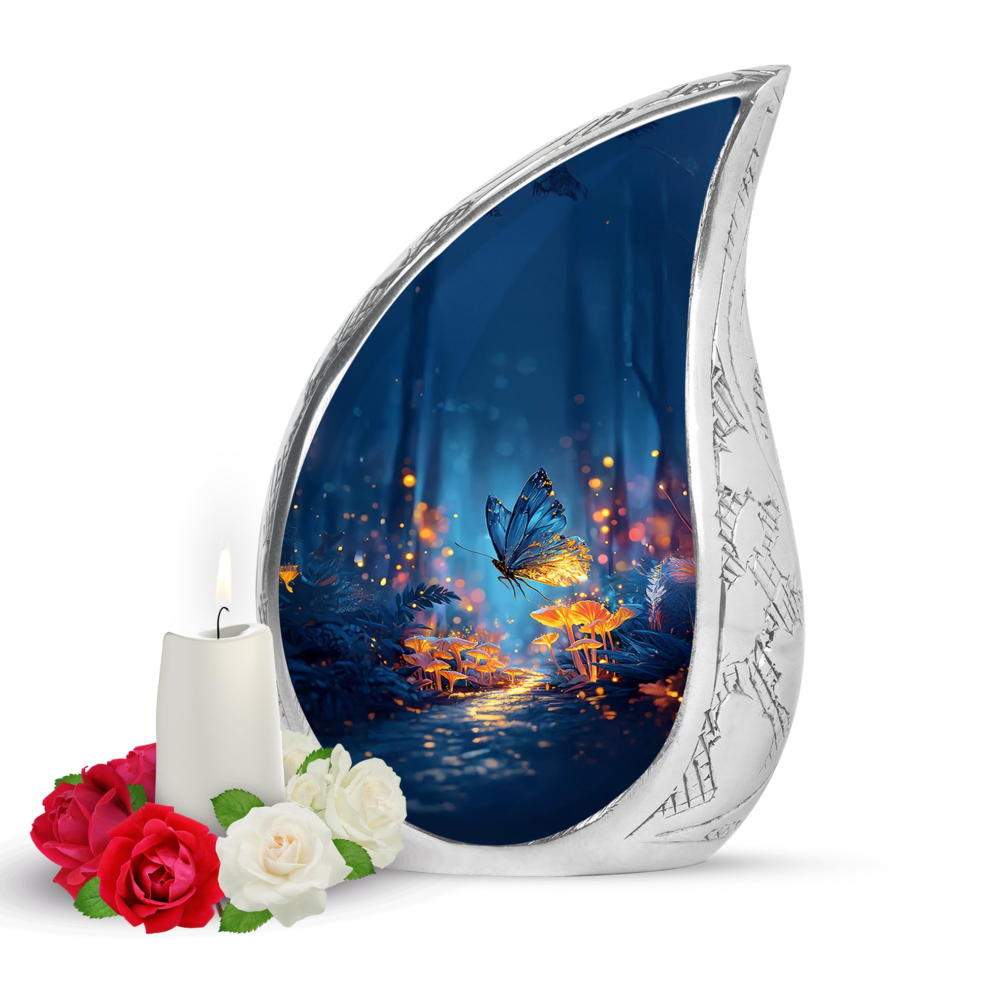 Personalized Elegant Butterfly Cremation Urns - Blue 10-inch, 200 cu in - Yatskia