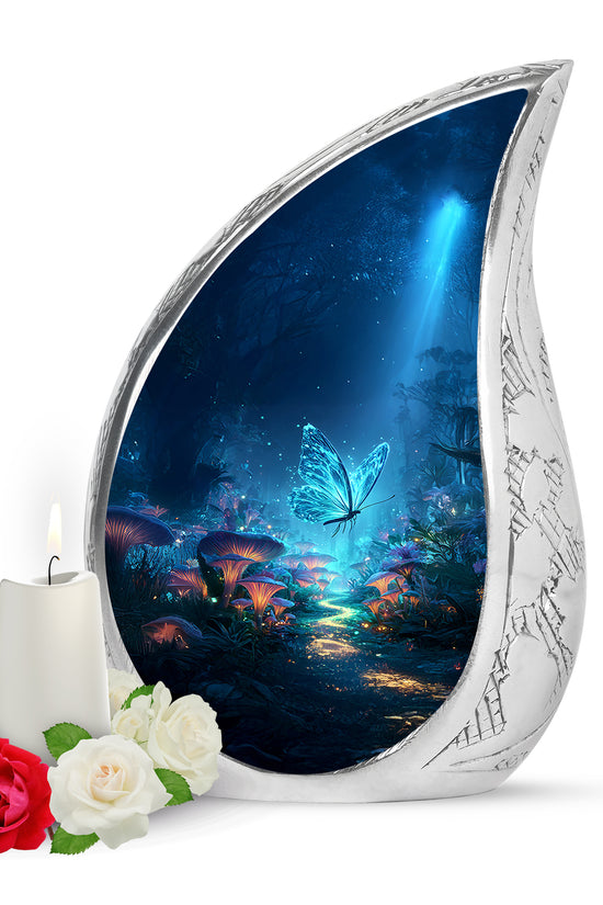 Blue Butterfly Devotion Cremation Urns for Human Ashes - 10-inch, 200 cu in - Yatskia
