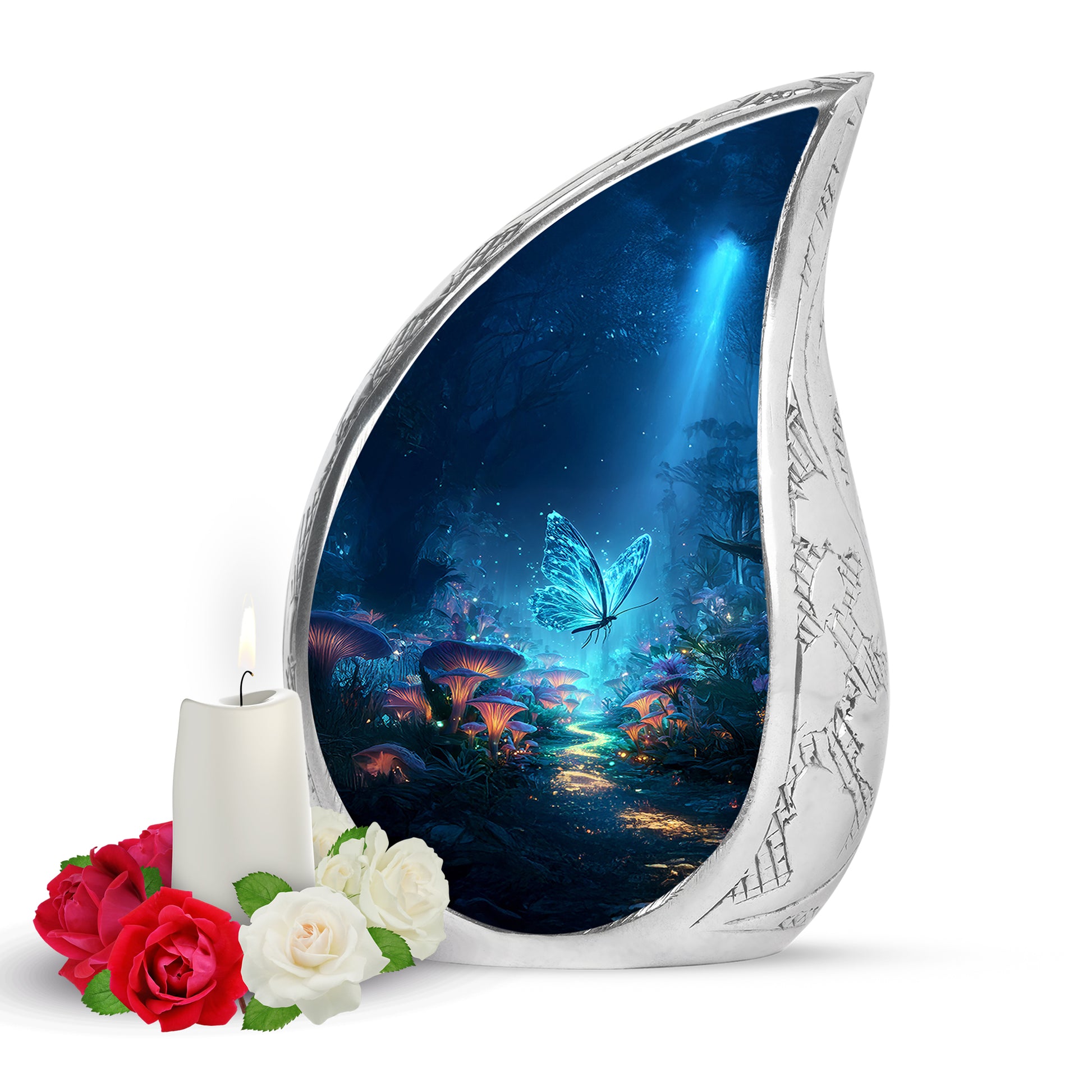 Blue Butterfly Devotion Cremation Urns for Human Ashes - 10-inch, 200 cu in - Yatskia