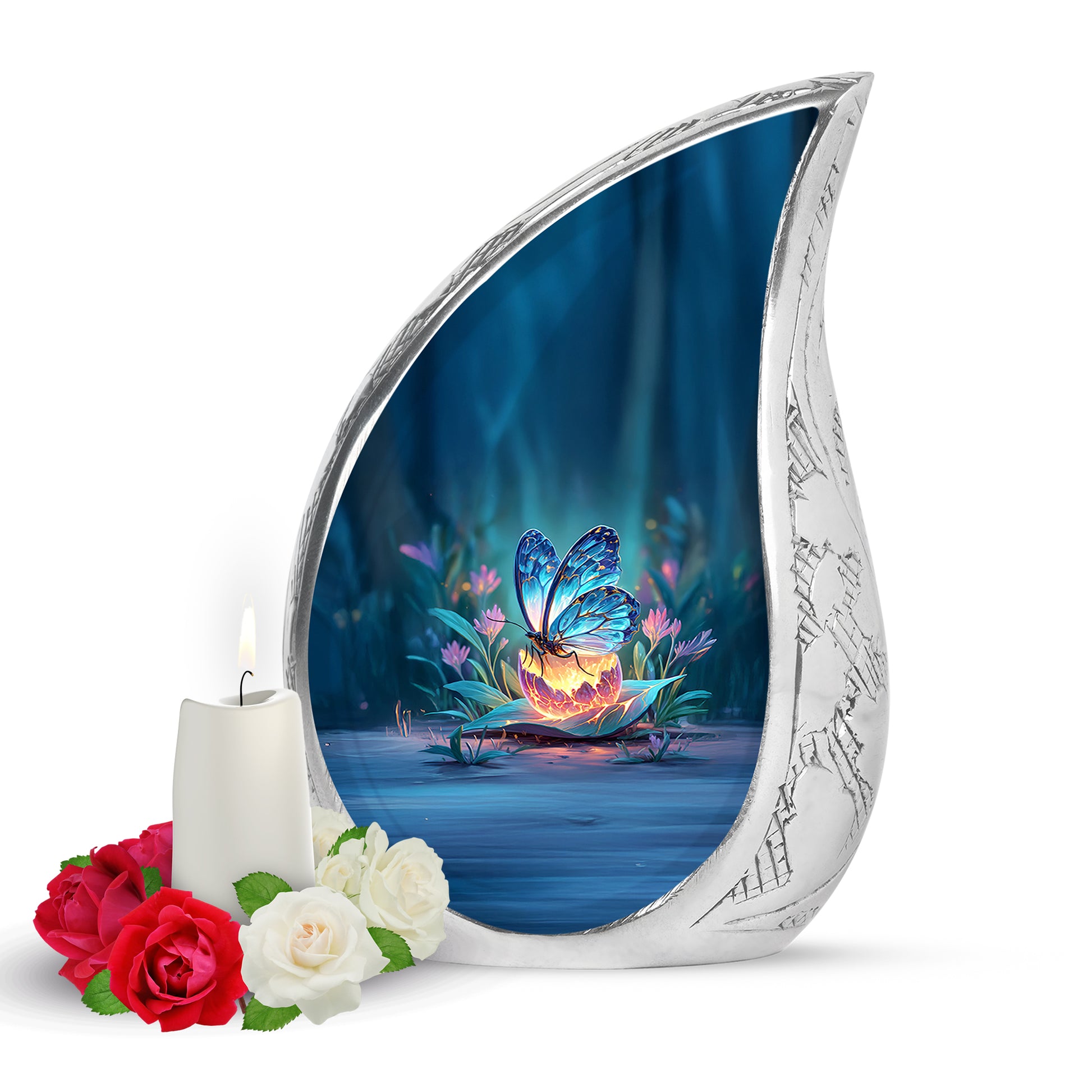 Blue Butterfly Cremation Urns - Enduring Passage 10-inch, 200 cu in - Yatskia
