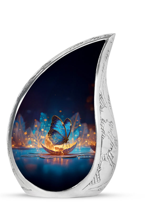 Blue Treasured Butterfly Cremation Urns for Human Ashes - 10-inch, 200 cu in - Yatskia