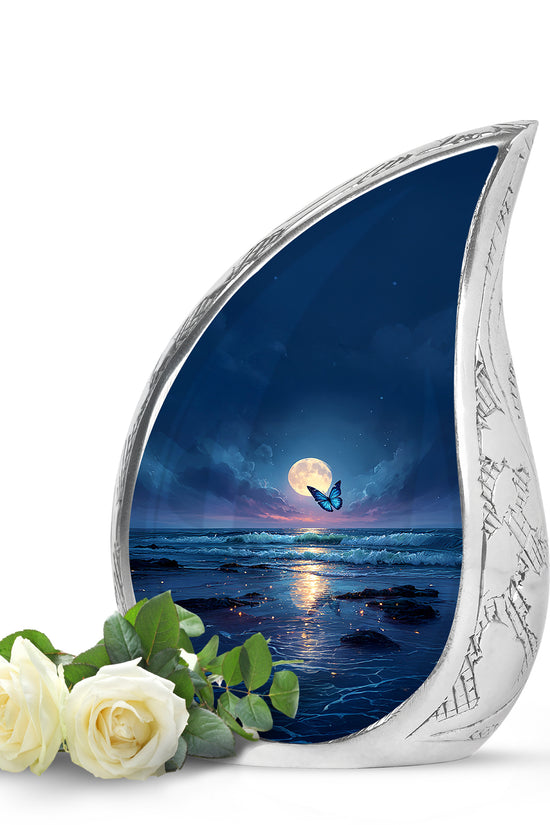 Personalized Blue Heavenly Butterfly Cremation Urns for Human Ashes - 10-inch, 200 cu in - Yatskia