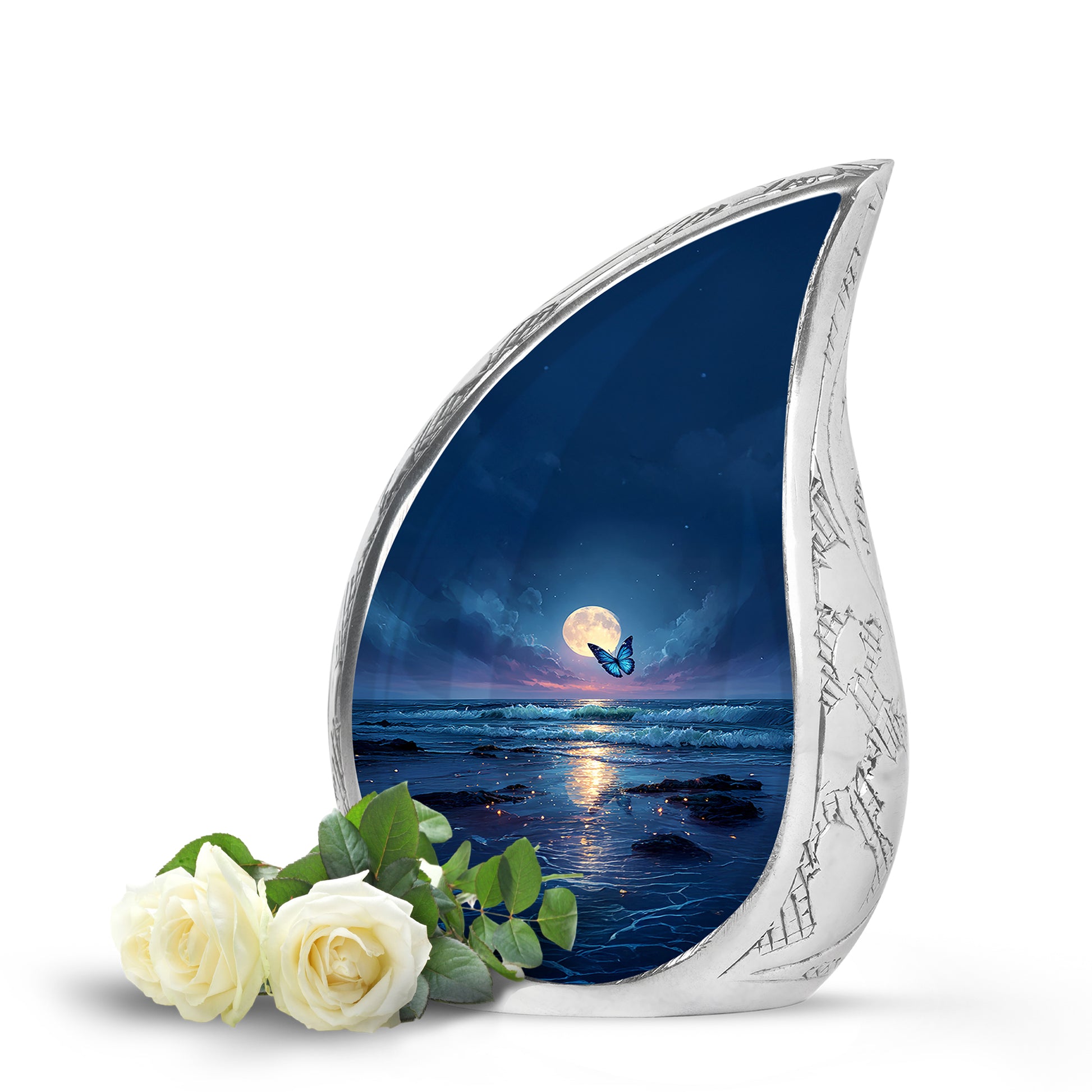 Personalized Blue Heavenly Butterfly Cremation Urns for Human Ashes - 10-inch, 200 cu in - Yatskia