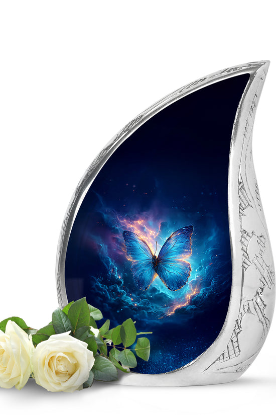 Blue Serene Butterfly Memorial Urn for Ashes - 10-inch, 200 cu in - Yatskia