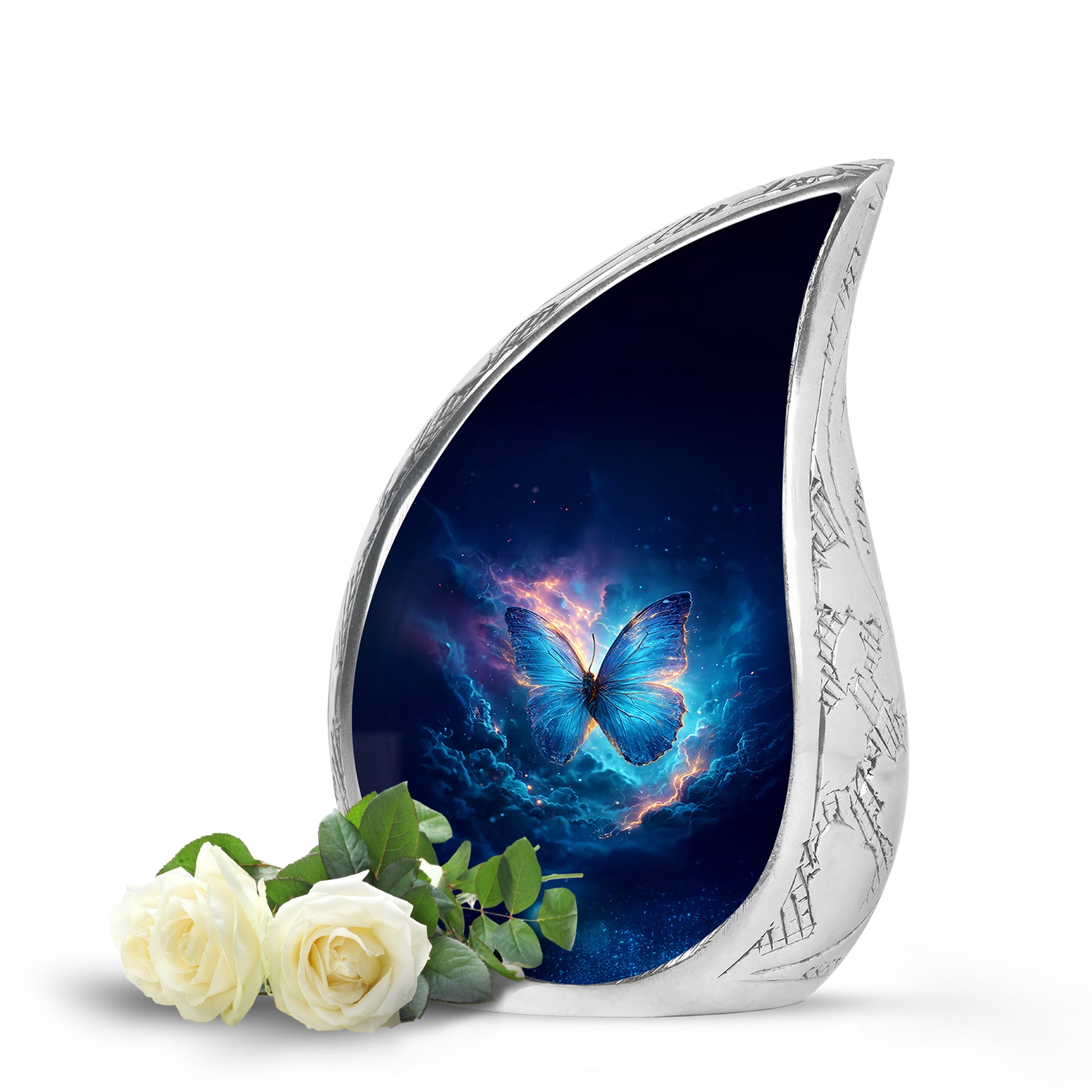 Blue Serene Butterfly Memorial Urn for Ashes - 10-inch, 200 cu in - Yatskia
