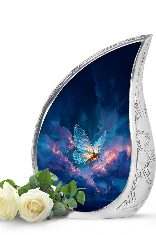 Luminous Blue Butterfly Memorial Urn for Human Ashes - 10-inch, 200 cu in - Yatskia