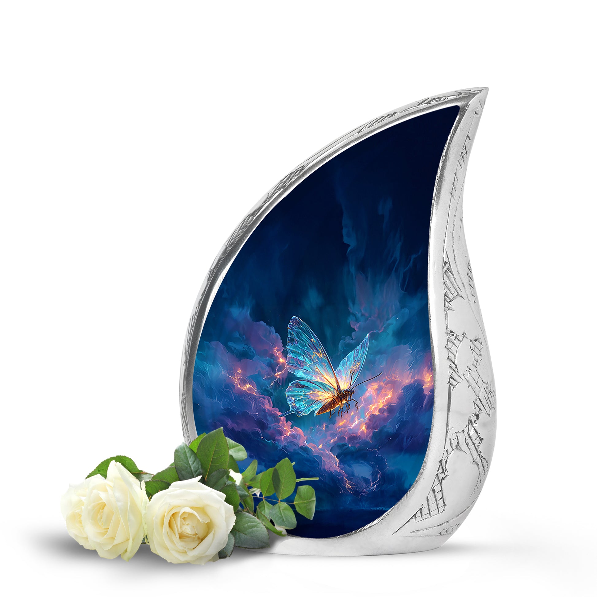 Luminous Blue Butterfly Memorial Urn for Human Ashes - 10-inch, 200 cu in - Yatskia