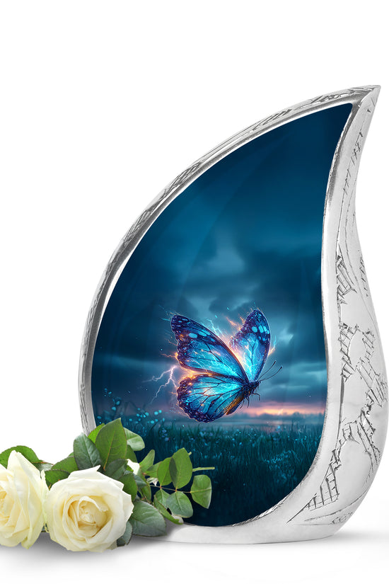 Blue Venerable Butterfly Cremation Urns for Human Ashes - 10-inch, 200 cu in - Yatskia