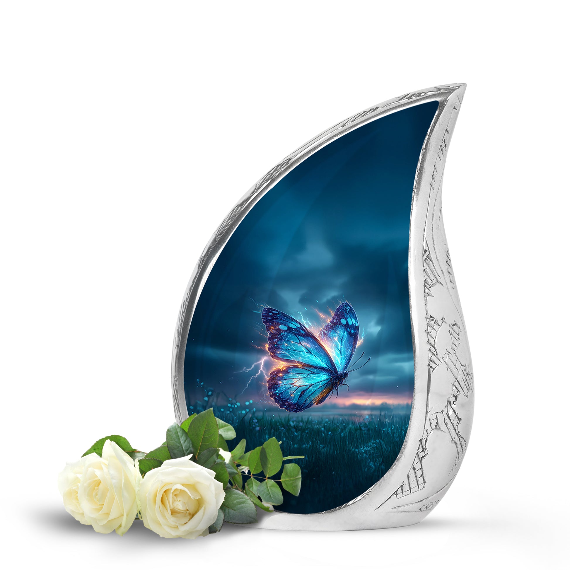 Blue Venerable Butterfly Cremation Urns for Human Ashes - 10-inch, 200 cu in - Yatskia