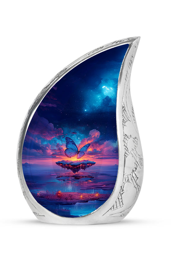 Blue Butterfly Keepsake Cremation Urns for Human Ashes - 10-inch, 200 cu in - Yatskia