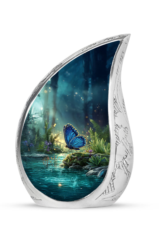 Blue Sacred Butterfly Cremation Urns for Human Ashes - 10-inch, 200 cu in - Yatskia