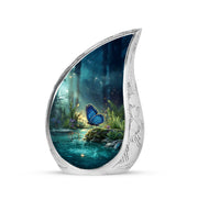 Blue Sacred Butterfly Cremation Urns for Human Ashes - 10-inch, 200 cu in - Karyliz