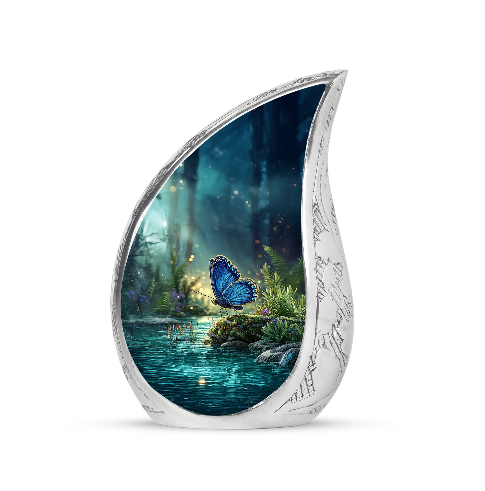 Blue Sacred Butterfly Cremation Urns for Human Ashes - 10-inch, 200 cu in - Yatskia