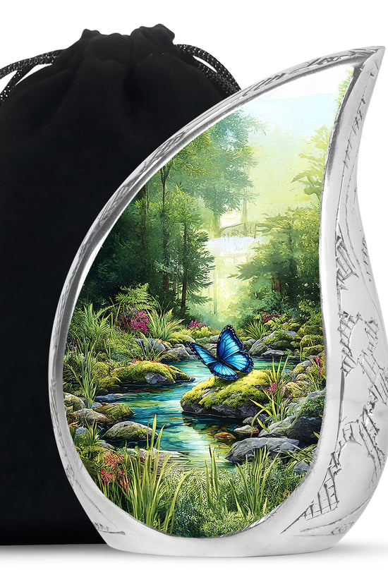 Blue Butterfly Theme Creamtion Urn - Beautiful Nature Theme Funeral Urn For Ashes