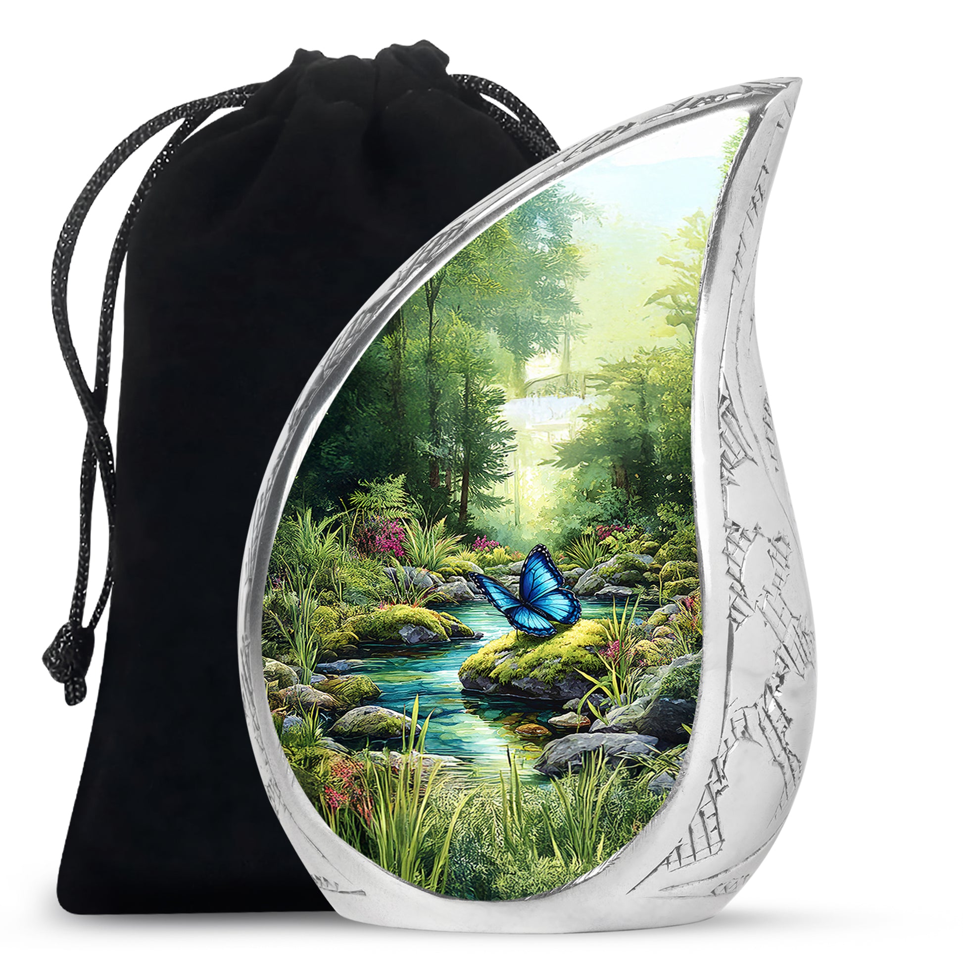 Blue Butterfly Theme Creamtion Urn - Beautiful Nature Theme Funeral Urn For Ashes