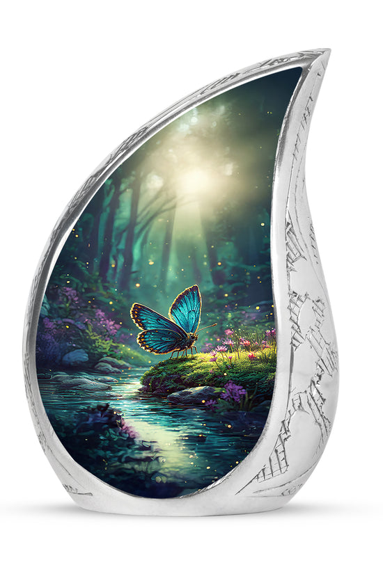 Teal Comforting Butterfly Memorial Urn for Ashes - 10-inch, 200 cu in - Yatskia