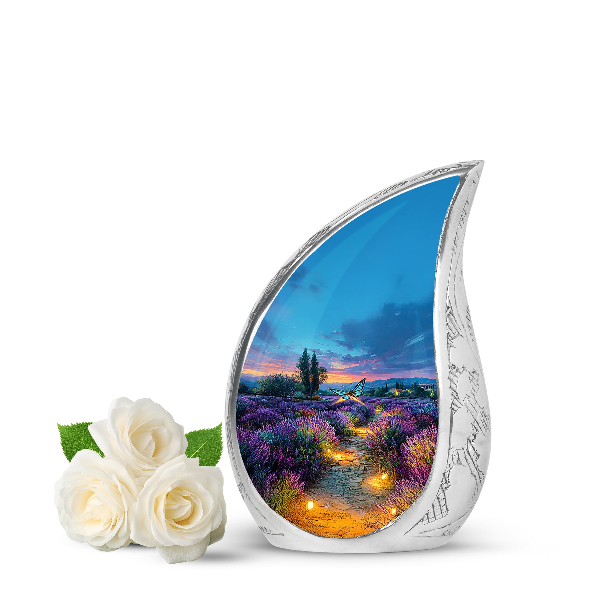 Blue Butterfly Memorial Cremation Urns for Human Ashes - 10-inch, 200 cu in - Yatskia