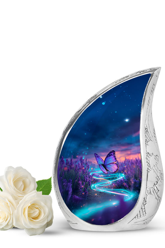 Personalized Blue Revered Butterfly Cremation Urns for Human Ashes - 10-inch, 200 cu in - Yatskia