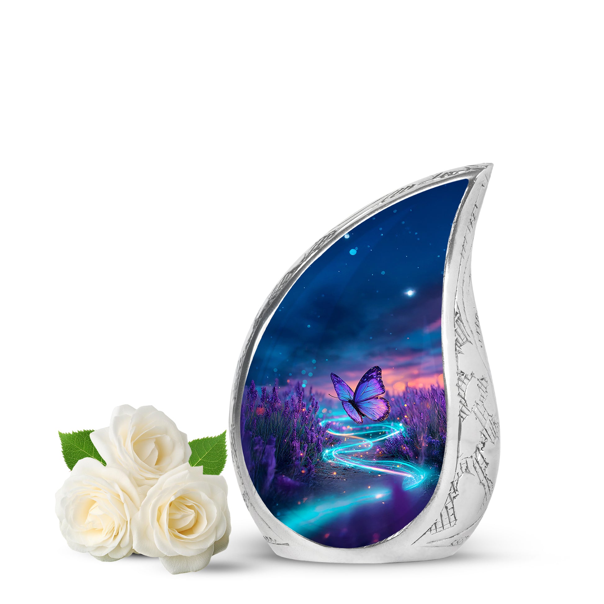 Personalized Blue Revered Butterfly Cremation Urns for Human Ashes - 10-inch, 200 cu in - Yatskia