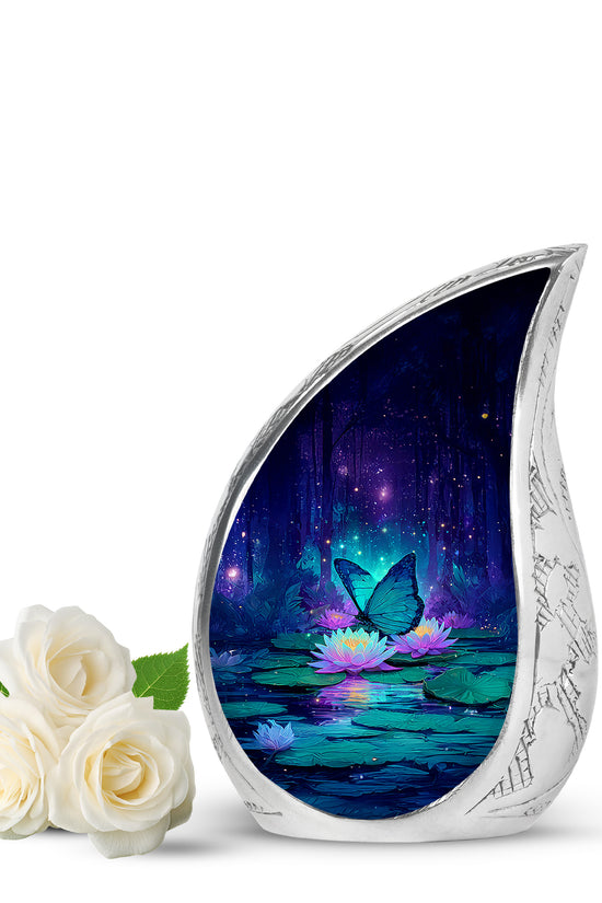 Blue Butterfly Keepsake Cremation Urns for Human Ashes - 10-inch, 200 cu in - Yatskia