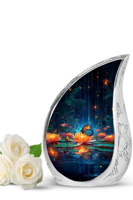 Blue Sacred Butterfly Cremation Urns for Human Ashes - 10-inch, 200 cu in - Yatskia