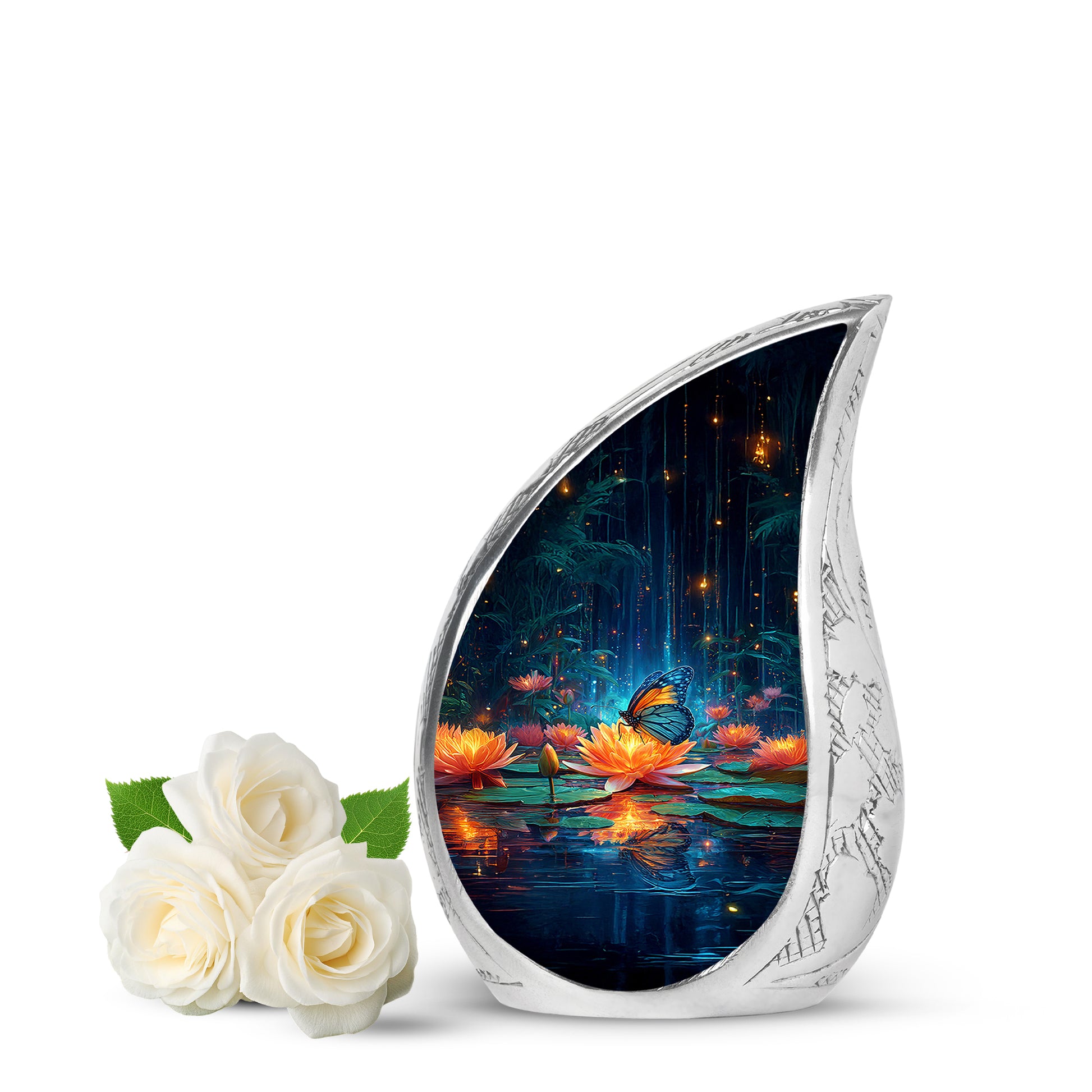 Blue Sacred Butterfly Cremation Urns for Human Ashes - 10-inch, 200 cu in - Yatskia
