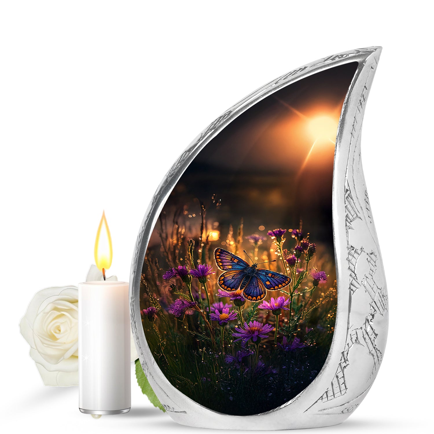 Gold Butterfly Memorial Cremation Urns for Human Ashes - 10-inch, 200 cu in - Yatskia