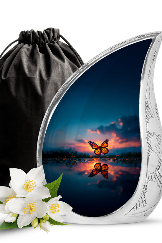 Butterfly Theme Memorial Urn - Sunset Theme Cremation Urn For Human Ashes