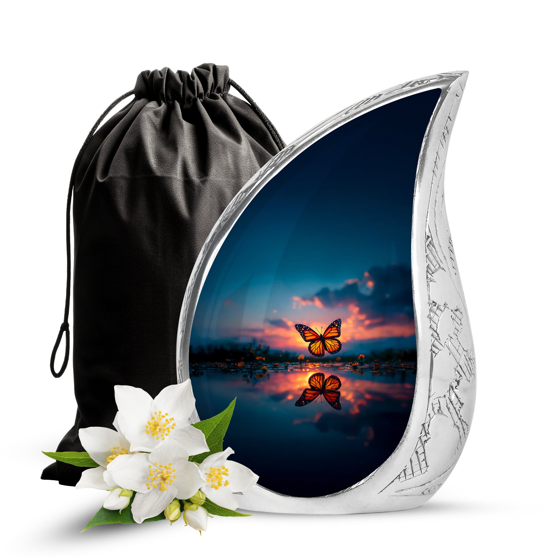 Butterfly Theme Memorial Urn - Sunset Theme Cremation Urn For Human Ashes