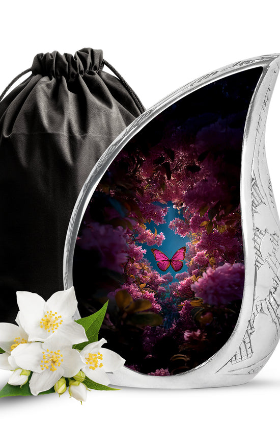 Butterfly Flower Garden Funeral Urn - Unique Memorial Urn For Human Ashes
