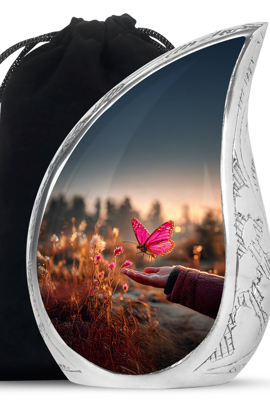 Pink Butterfly Cremation Urn - Elegant Memorial Urn For Human Ashes