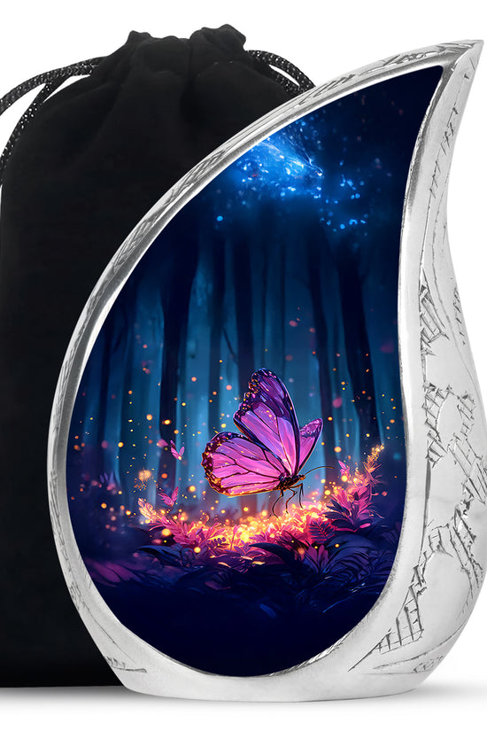 Glowing Butterfly Memorial Urn - Aluminium Cremation Urn For Ashes
