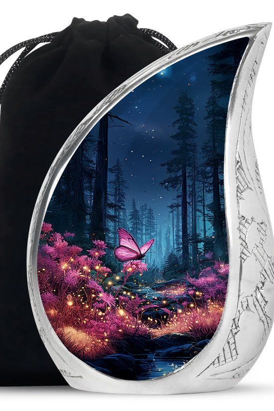 Pink Butterfly Memorial Urn - Forest Funeral Urn For Female