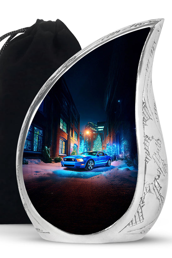 Blue Racing Car Memorial Urn - Race Car Cremation Urns For Ashes