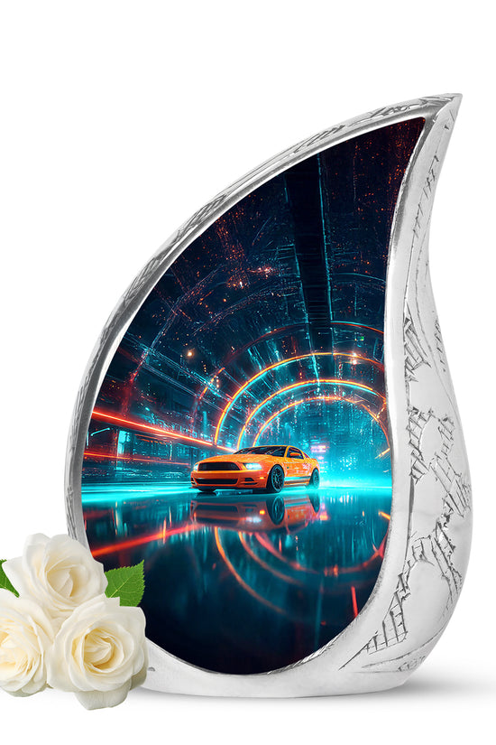 Dignified Blue Car Cremation Urn for Ashes - 10-inch, 200 cu in - Karyliz