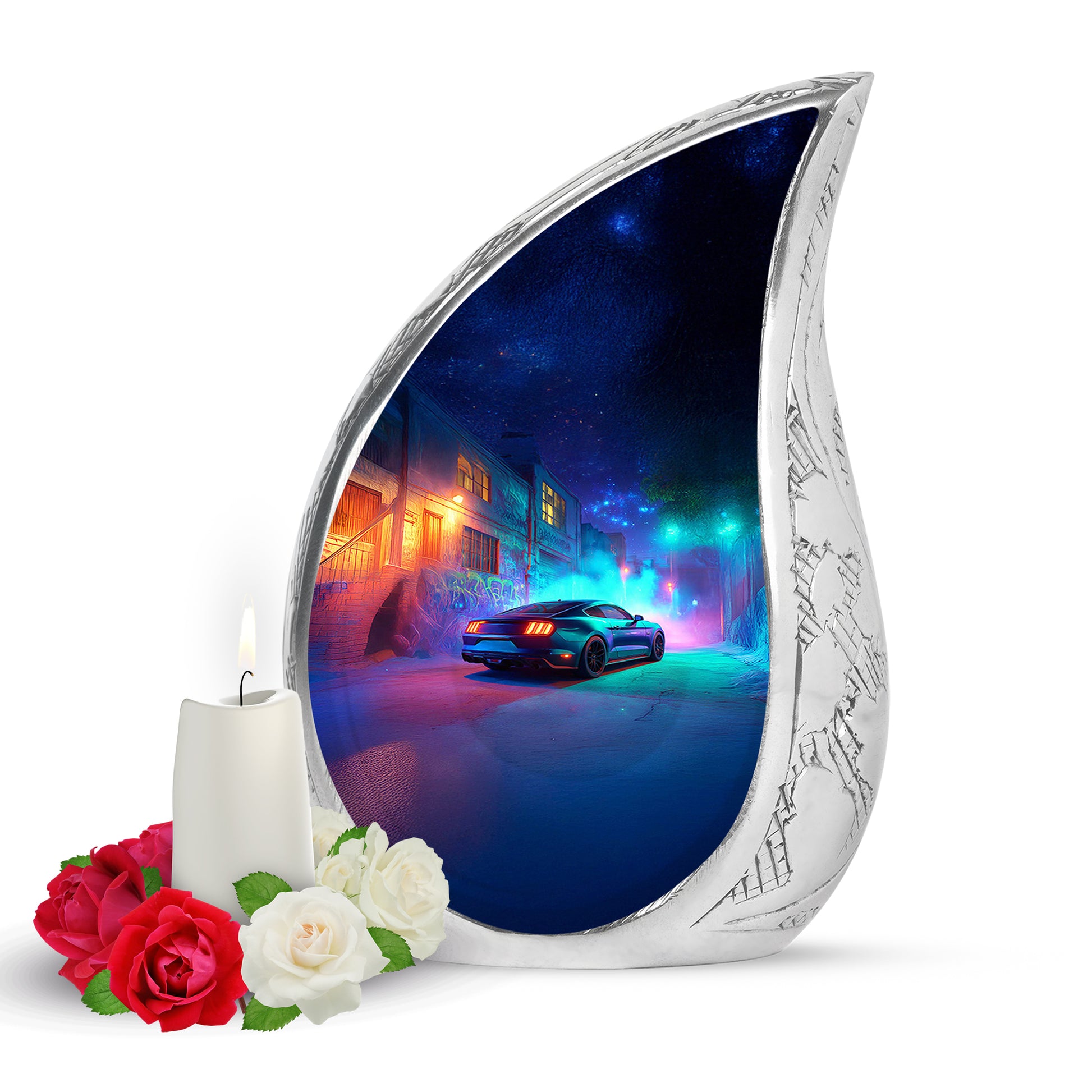 Blue Car Passage Cremation Urns for Human Ashes - 10-inch, 200 cu in - Karyliz