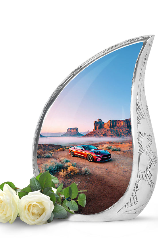 Personalized Silver Sovereign Car Cremation Urns for Human Ashes - 10-inch, 200 cu in - Karyliz