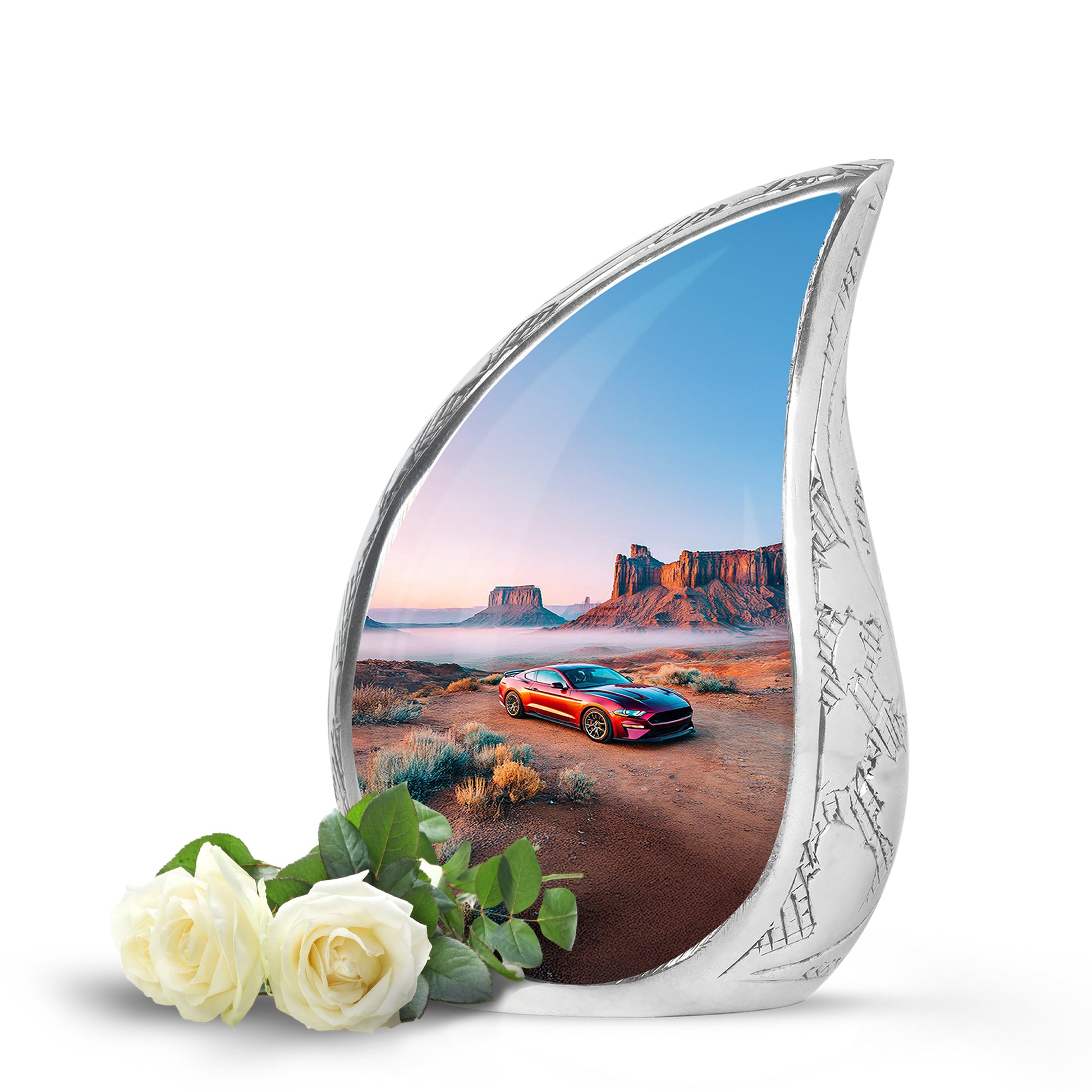 Personalized Silver Sovereign Car Cremation Urns for Human Ashes - 10-inch, 200 cu in - Karyliz