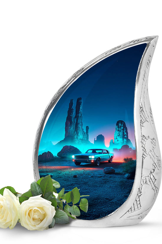Personalized Blue Sovereign Car Cremation Urns for Human Ashes - 10-inch, 200 cu in - Karyliz