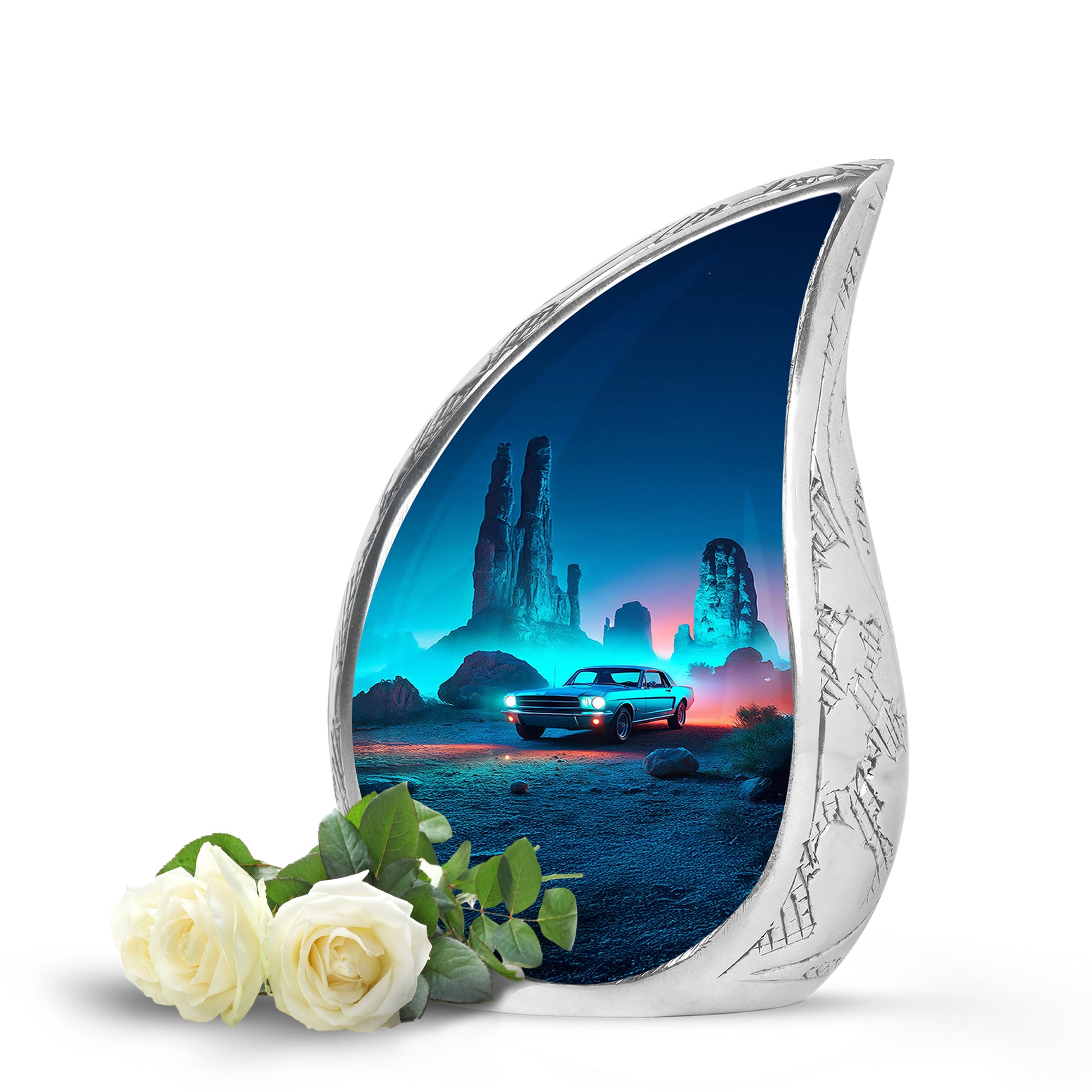 Personalized Blue Sovereign Car Cremation Urns for Human Ashes - 10-inch, 200 cu in - Karyliz