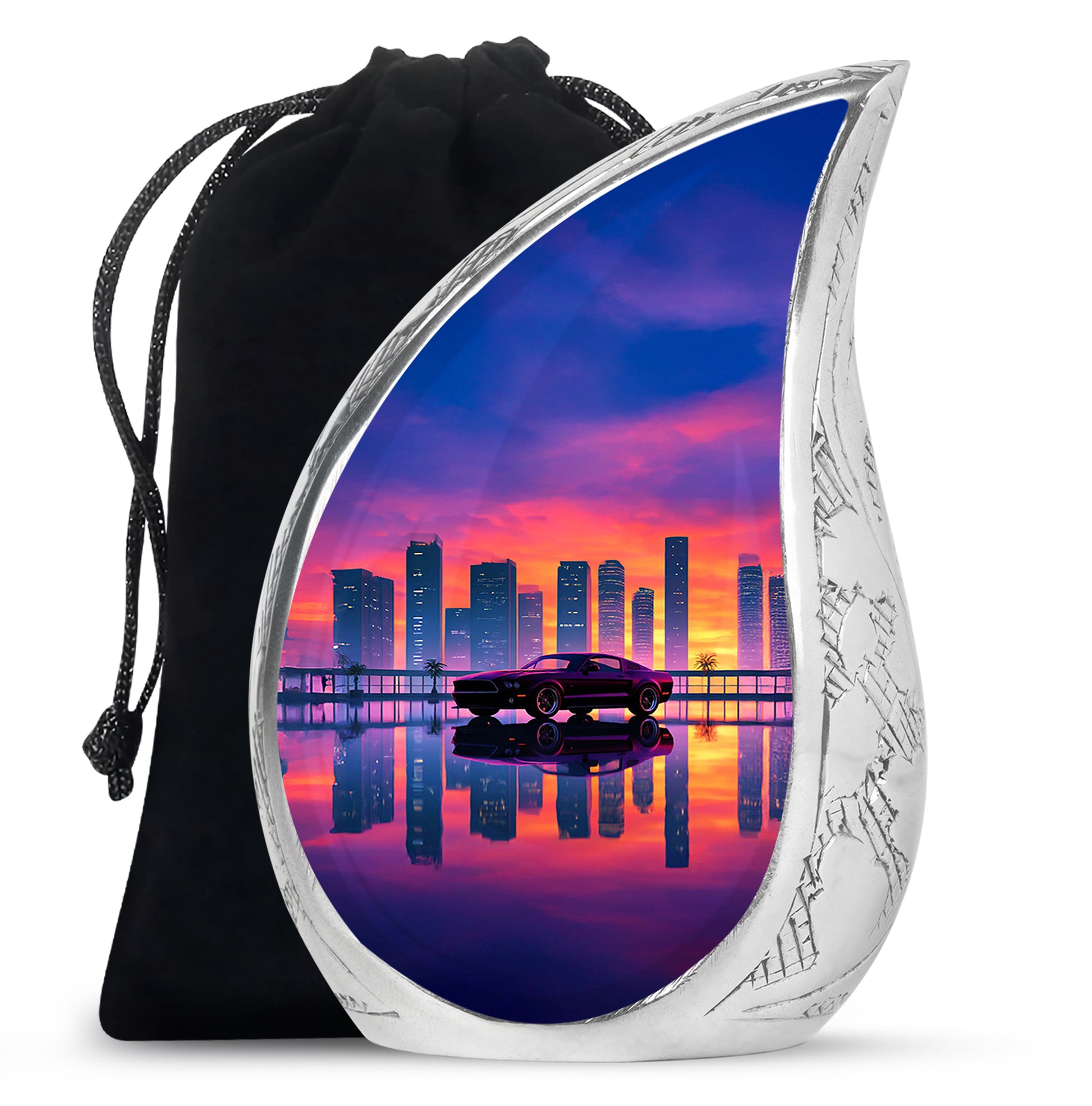 Blush Pink Car Cremation Urn front view showing detailed design - rounded teardrop car design with delicate detail - full-size 10 inch 200 cubic inch adult cremation urn