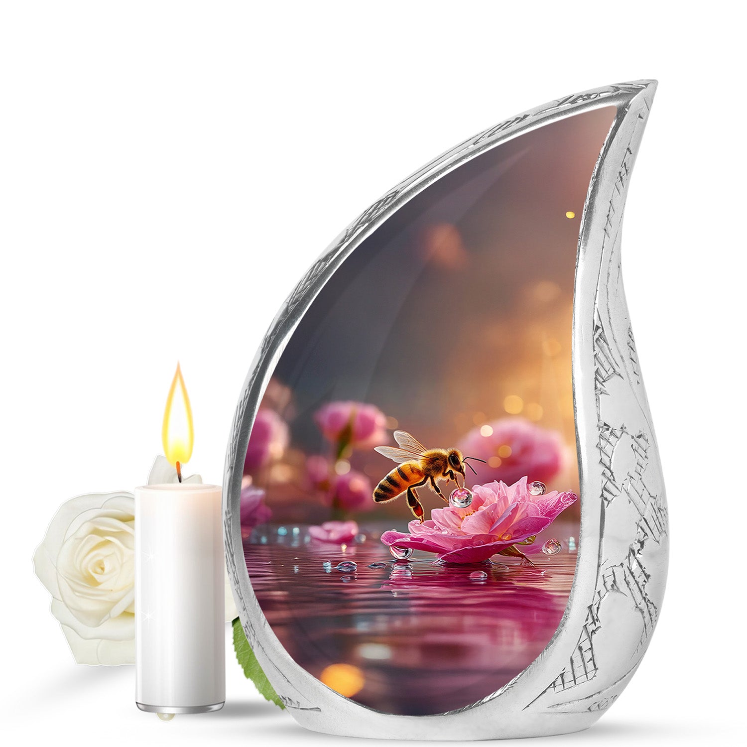 Gold Sacred Bee Cremation Urns for Human Ashes - 10-inch, 200 cu in - Karyliz