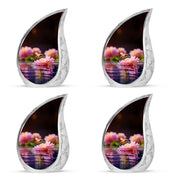 Dark Black Bee Cremation Urn close-up of engraving and surface detail - graceful tear-shaped urn with bee motif - 10 inch aluminum urn for cremated remains