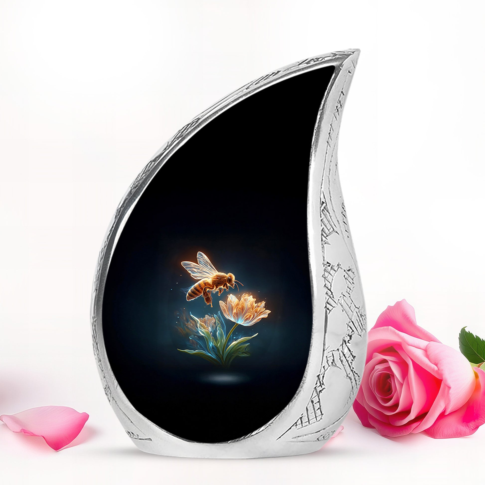 Stunning Black Bee Testament Urn for Human Ashes - 10-inch, 200 cu in - Karyliz