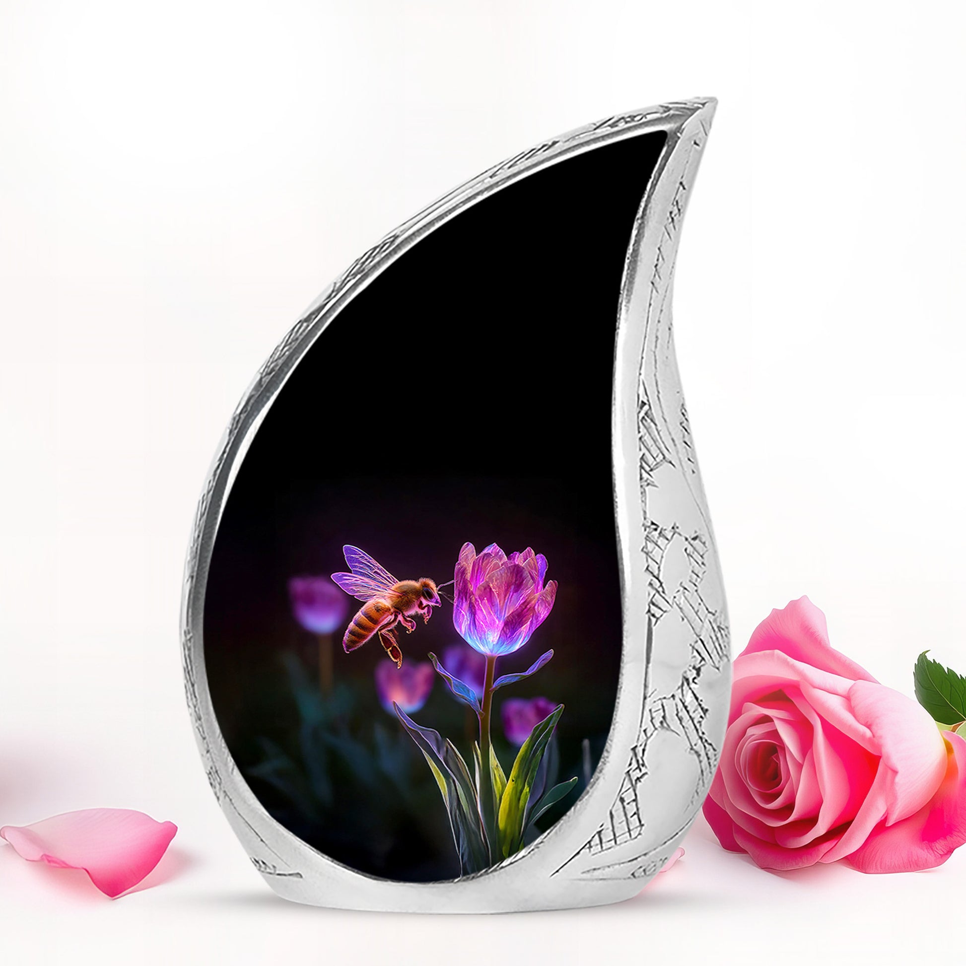 Black Comforting Bee Memorial Urn for Ashes - 10-inch, 200 cu in - Karyliz