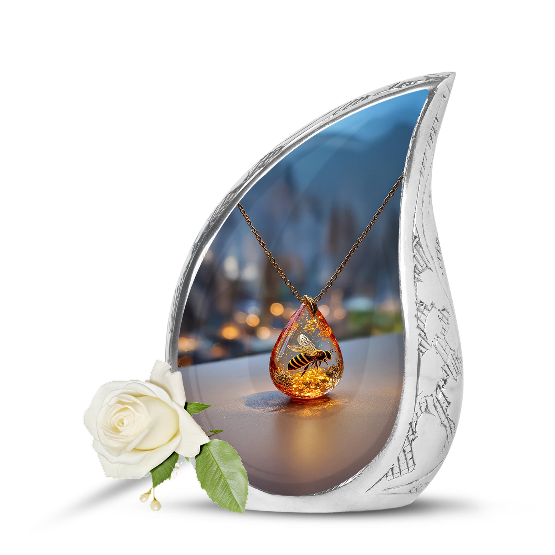 Black Resounding Bee Memorial Urn for Ashes - 10-inch, 200 cu in - Karyliz